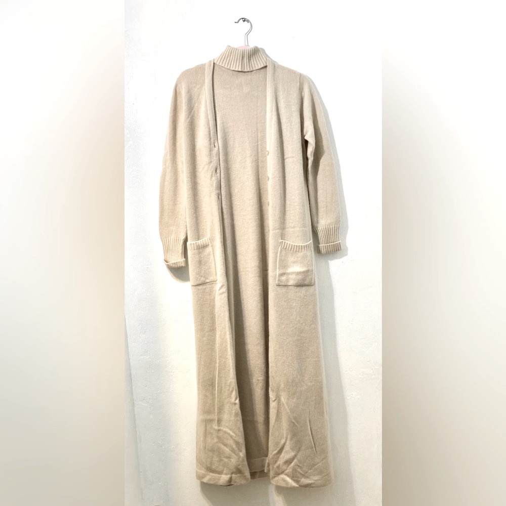 2PC Vtg.1960s Jane Justin for Don Lambswool Cream maxi dress and duster.Size 10